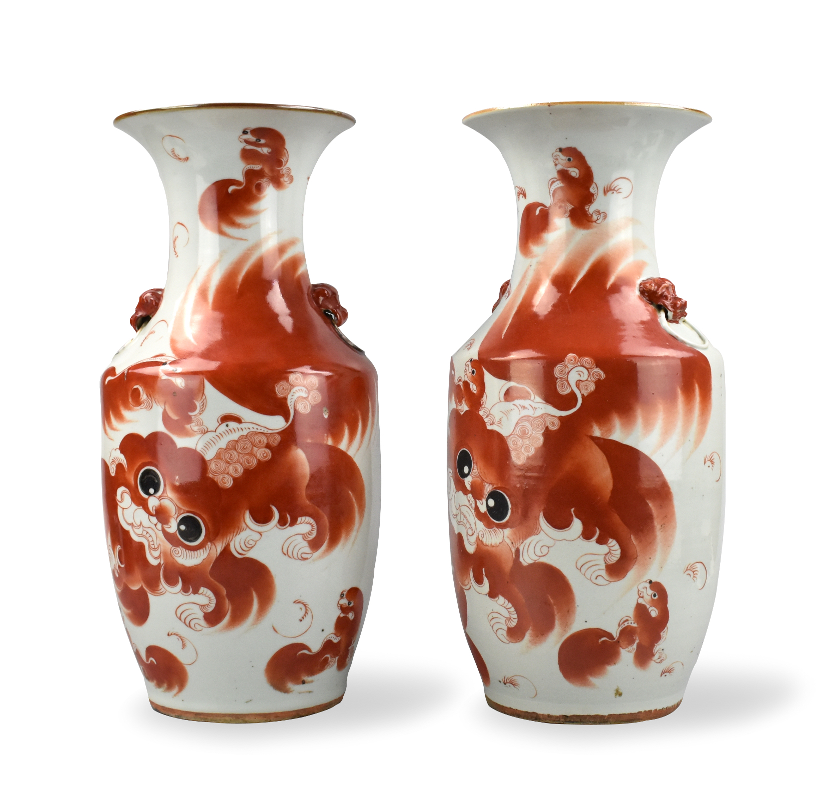 PAIR OF CHINESE IRON RED VASES W/