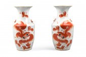 PAIR OF CHINESE IRON RED FOO L