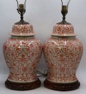 PAIR OF CHINESE IRON RED GINGE