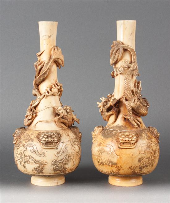 Pair of Chinese ivory bottle-form