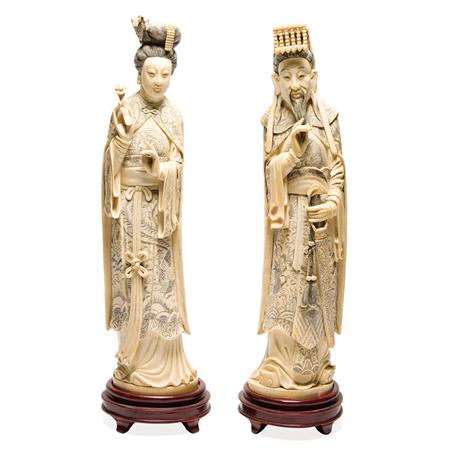 Pair of Chinese Ivory Figures of an