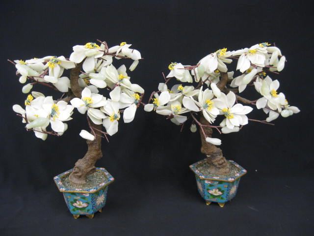Pair of Chinese jade Tree cloisonne