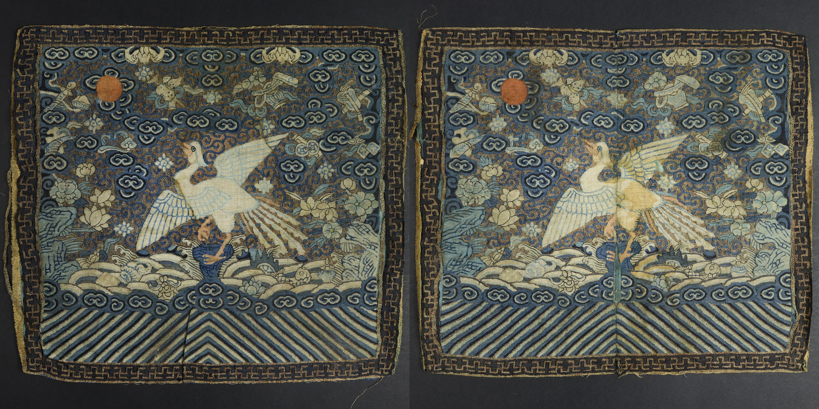 PAIR OF CHINESE KESI-WOVEN RANK