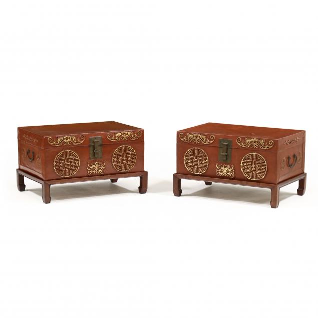 PAIR OF CHINESE LACQUERED PIGSKIN