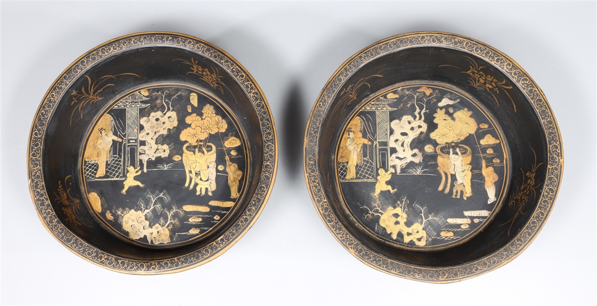 Pair of Chinese lacquered shallow
