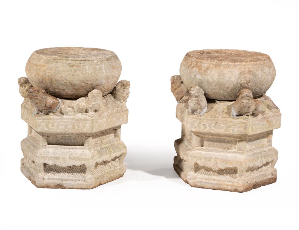 PAIR OF CHINESE MARBLE GARDEN