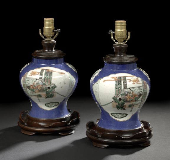 Pair of Chinese Mazarin Blue and
