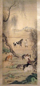 Pair of Chinese painted hangin