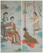 PAIR OF CHINESE PAINTED PANELS