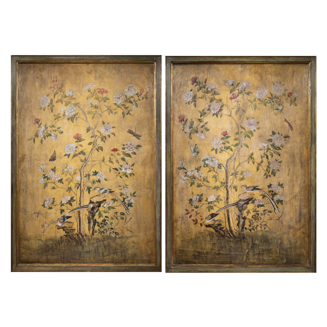 PAIR OF CHINESE PAINTED WALLPAPER