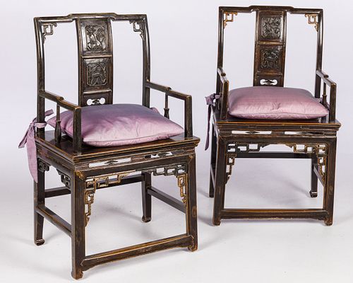 PAIR OF CHINESE PAINTED WOOD OPEN