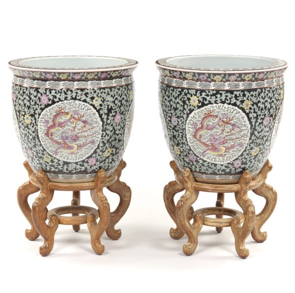 PAIR OF CHINESE PLANTERS 14 ½" x 16