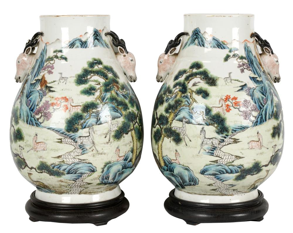 PAIR OF CHINESE PORCELAIN DEER
