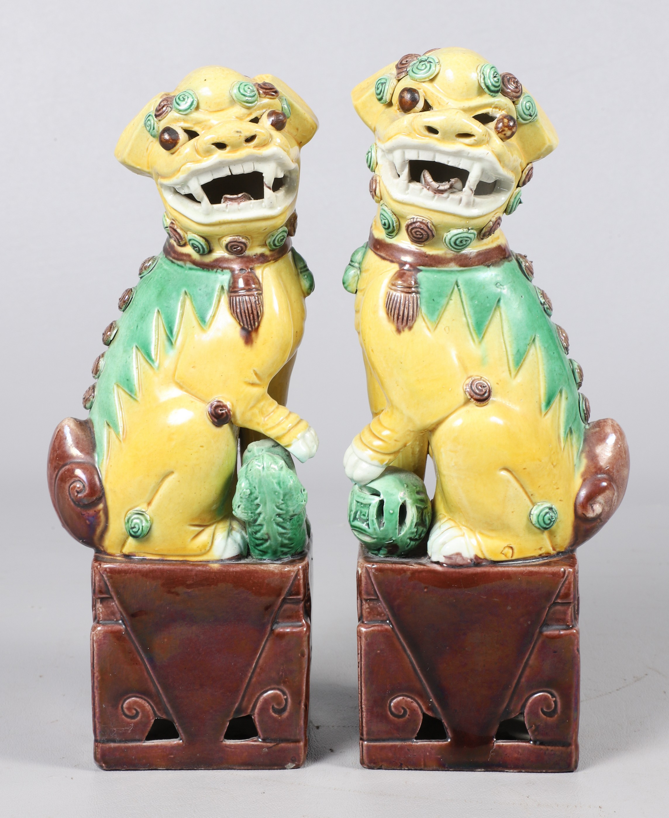 Pair of Chinese porcelain foo dogs,