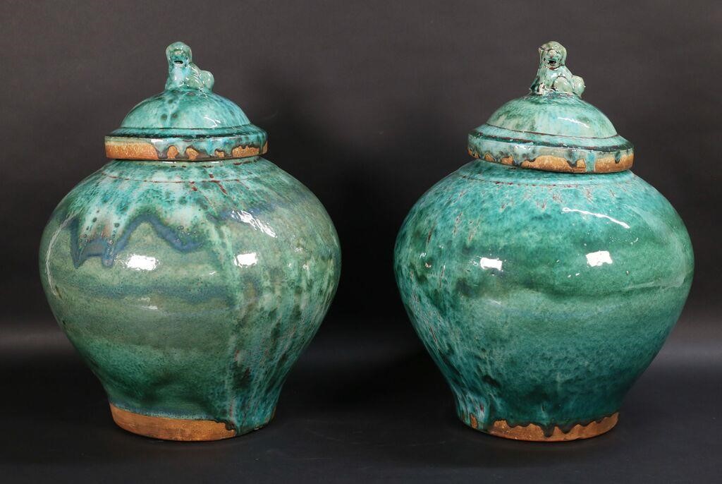 PAIR OF CHINESE POTTERY GINGER