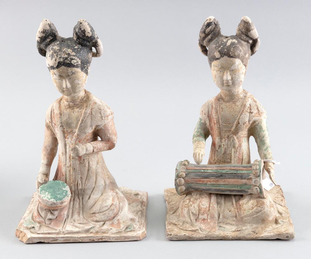 PAIR OF CHINESE POTTERY SEATED