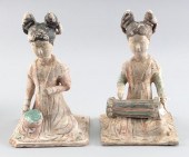 PAIR OF CHINESE POTTERY SEATED