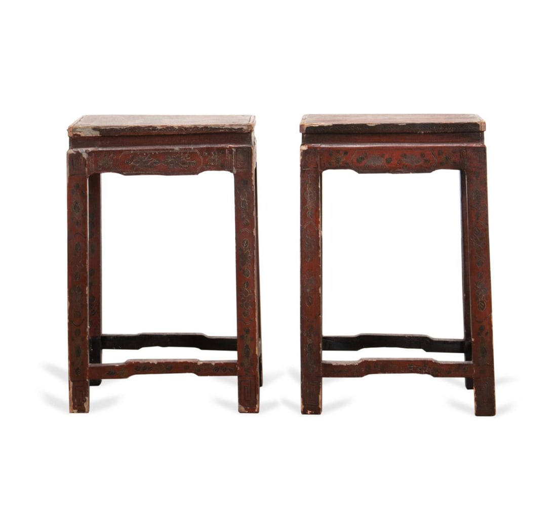 PAIR OF CHINESE RED LACQUERED