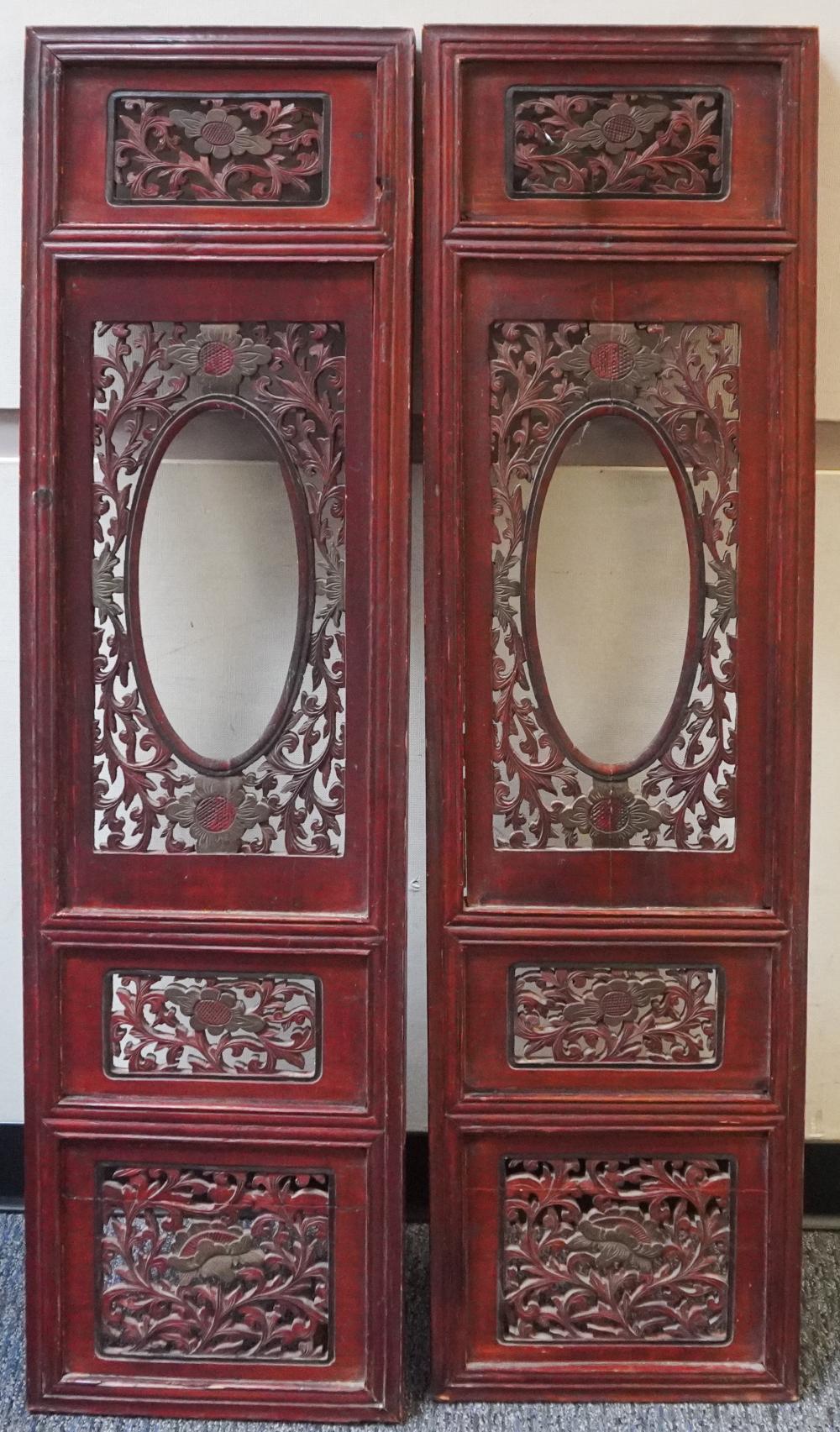 PAIR OF CHINESE RED STAINED AND