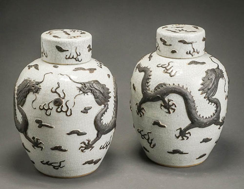 PAIR OF CHINESE RELIEF MOLDED