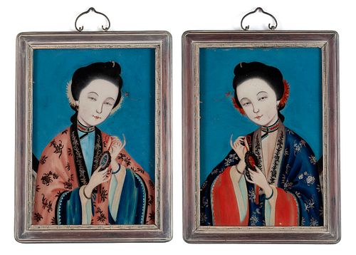 PAIR OF CHINESE REVERSE PAINTED