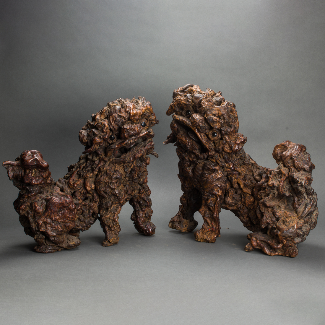 PAIR OF CHINESE ROOT WORK FOO