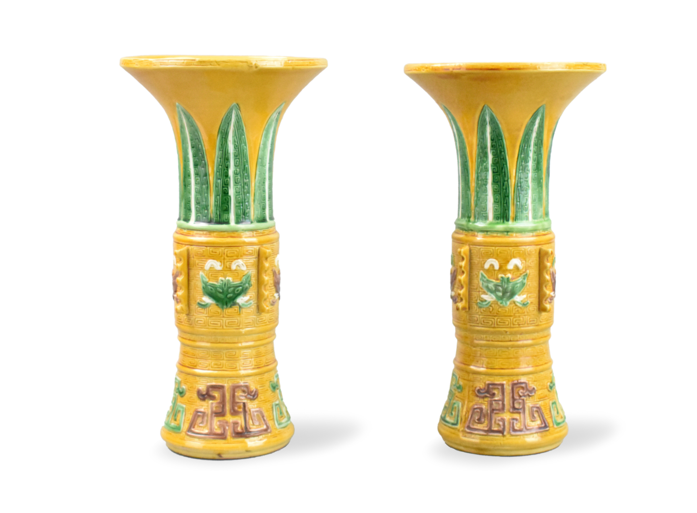 PAIR OF CHINESE SANCAI GLAZED GU