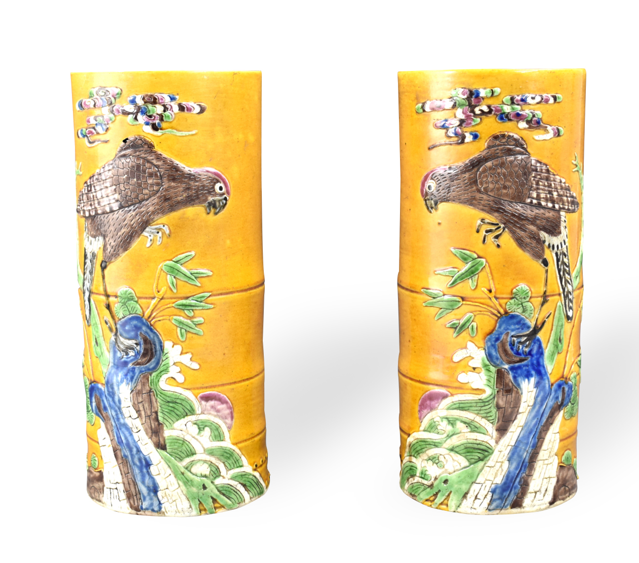 PAIR OF CHINESE SANCAI GLAZED HAT