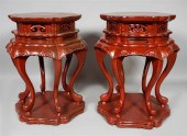 PAIR OF CHINESE SCARLET LACQUE
