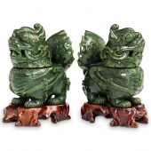 PAIR OF CHINESE SPINACH JADE F