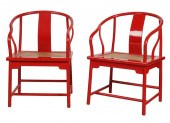 PAIR OF CHINESE-STYLE RED-LACQ