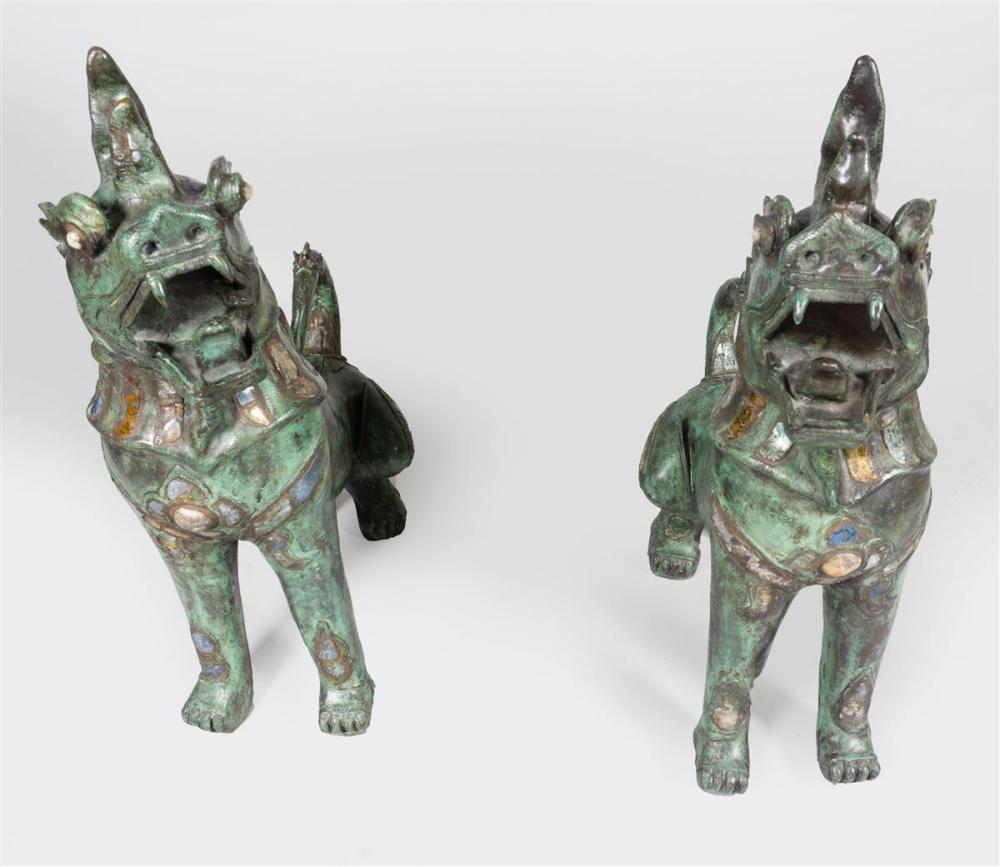 PAIR OF CHINESE STYLE VERDIGRIS
