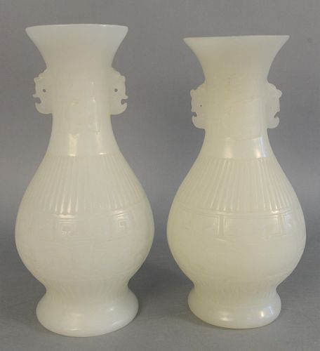 PAIR OF CHINESE WHITE GLASS