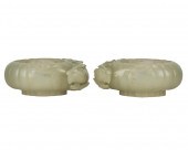 PAIR OF CHINESE WHITE JADE BOW
