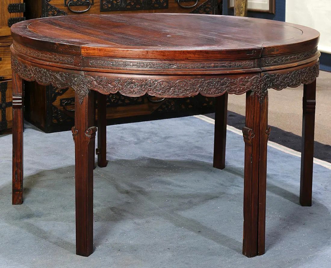 PAIR OF CHINESE WOODEN DEMI LUNE