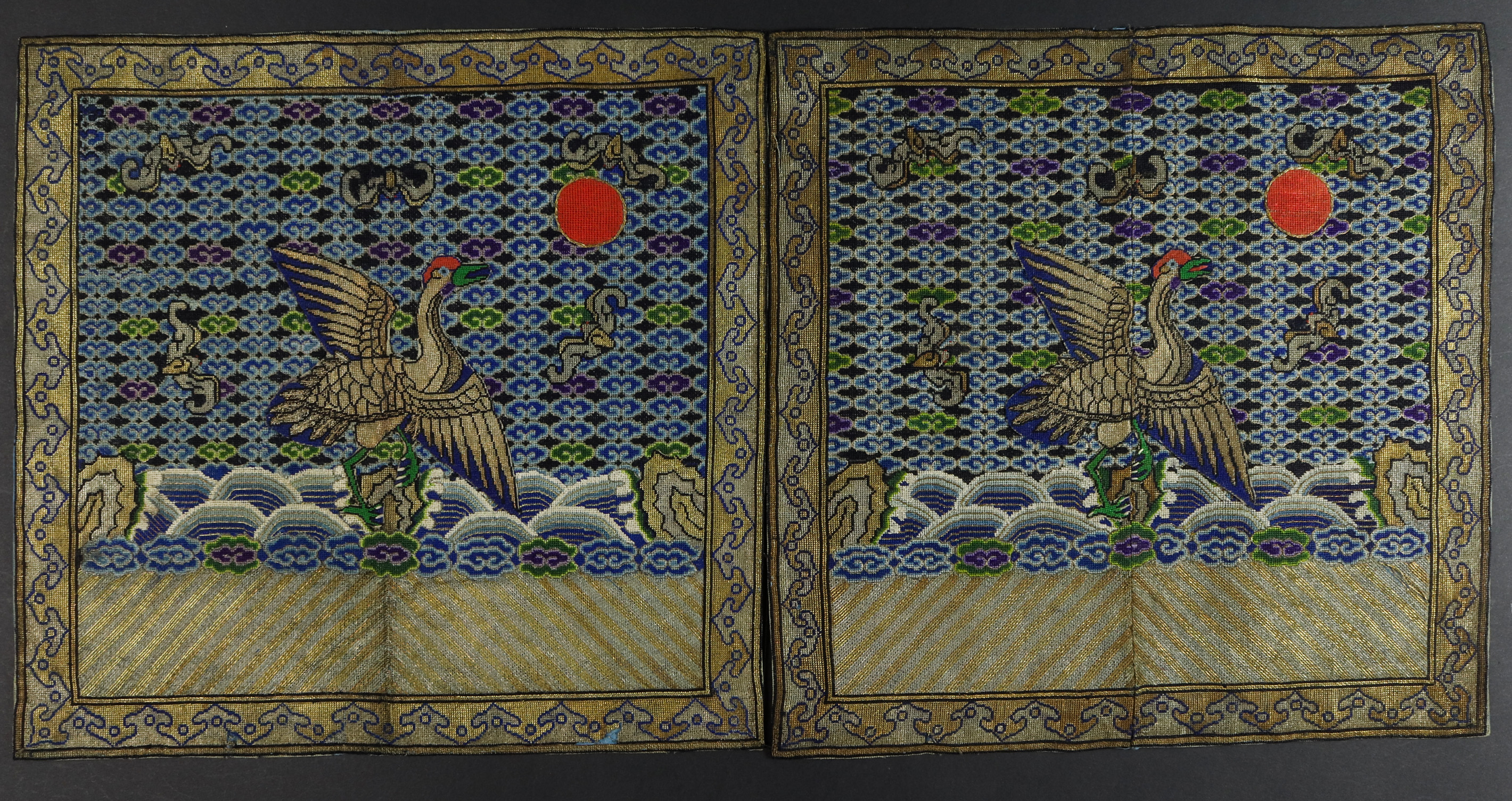 PAIR OF CHINESE WOVEN RANK BADGES