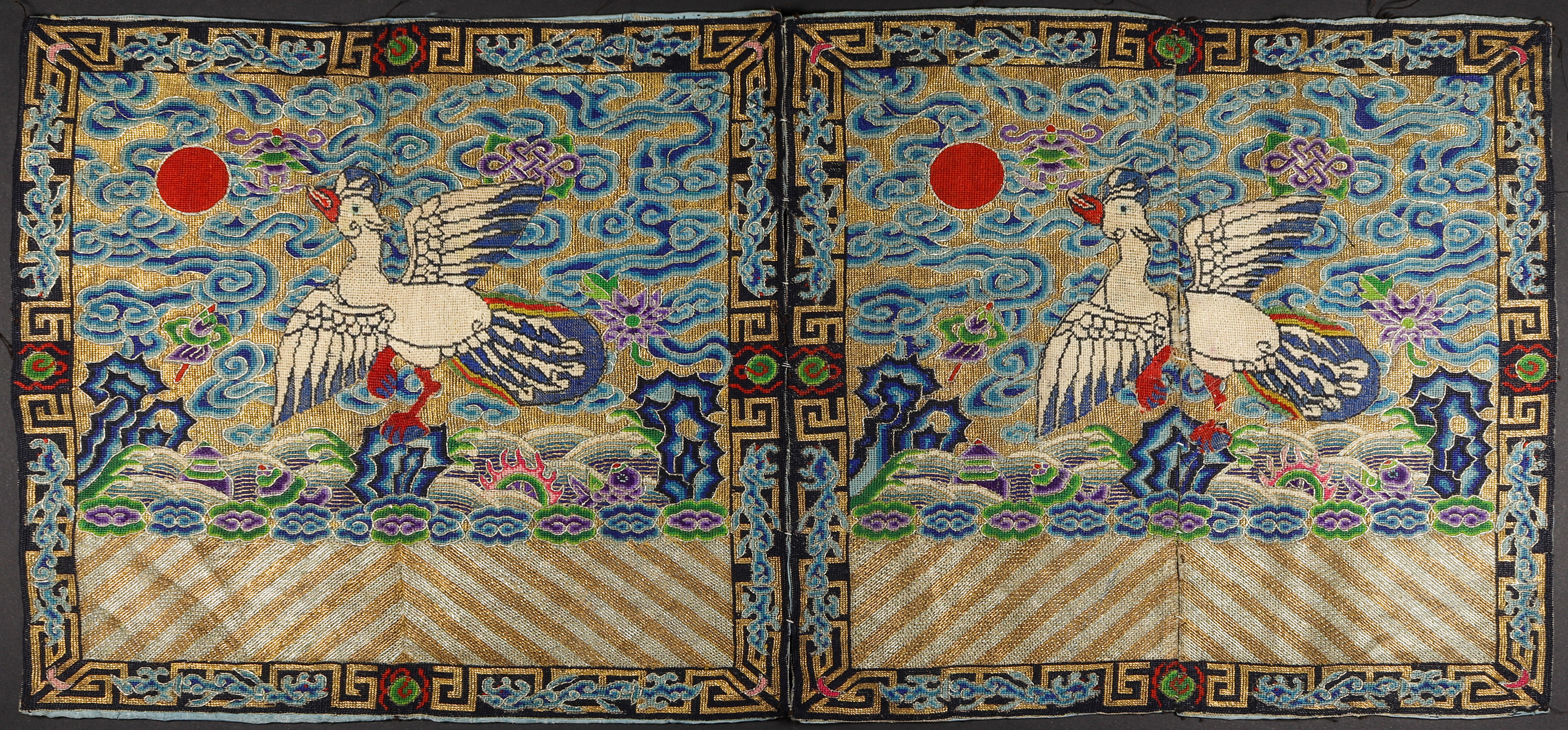PAIR OF CHINESE WOVEN RANK BADGES
