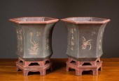 PAIR OF CHINESE ZISHA PLANTERS