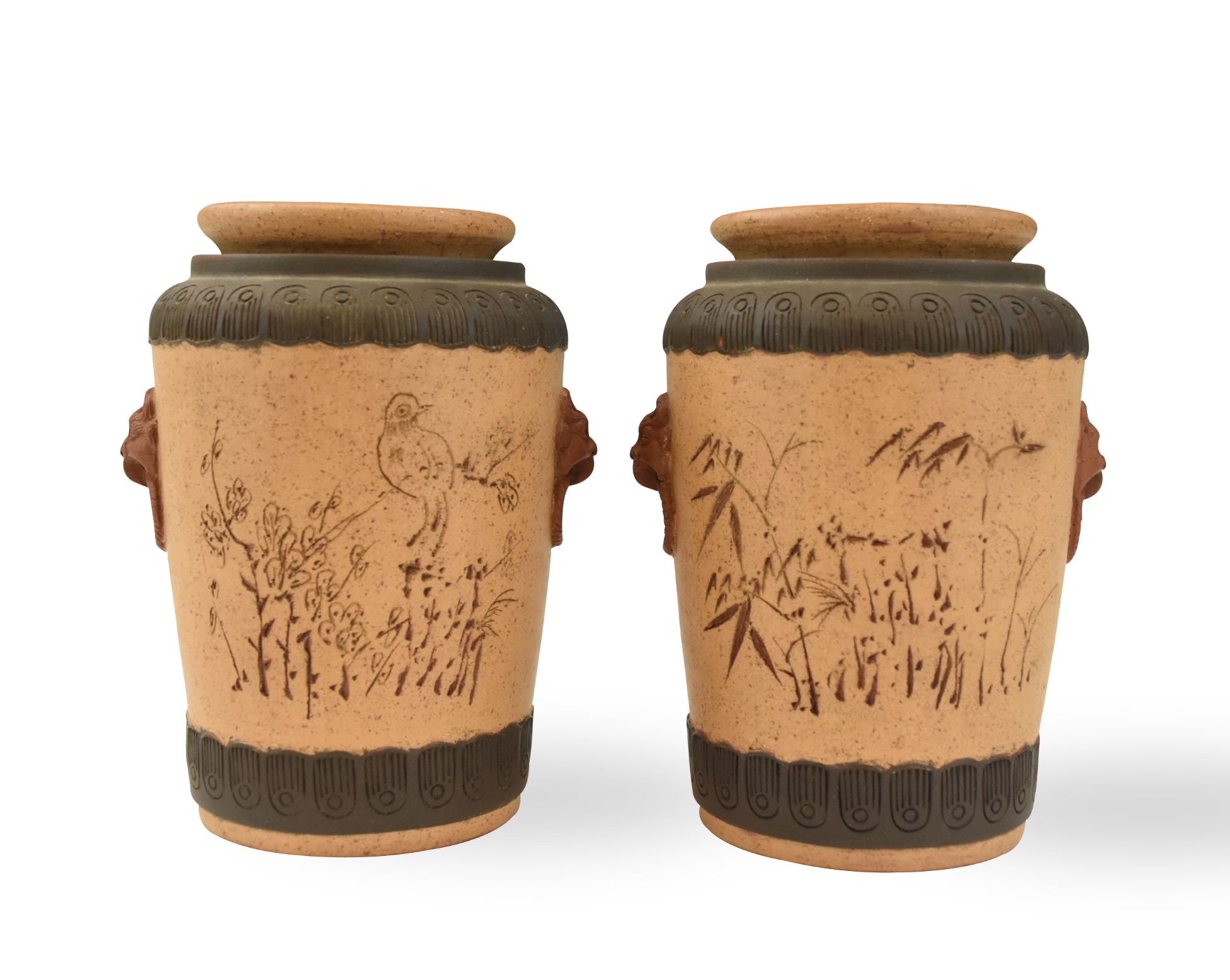 PAIR OF CHINESE ZISHA VASE W/
