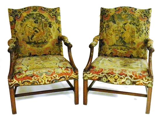 Pair of Chippendale arm chairs 