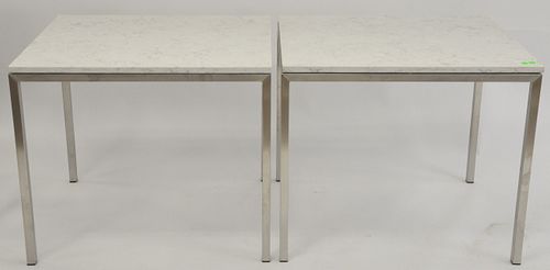 PAIR OF CHROME AND MARBLE TOP END