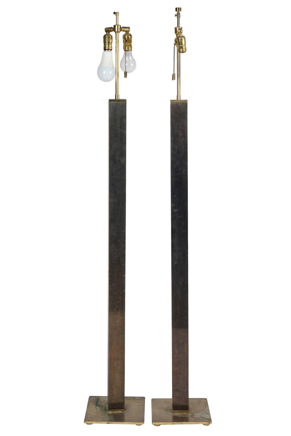 PAIR OF CHROME & BRASS FLOOR
