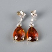 PAIR OF CITRINE & DIAMOND DROP