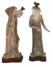 PAIR OF CLAY TOMB FIGURES OF F