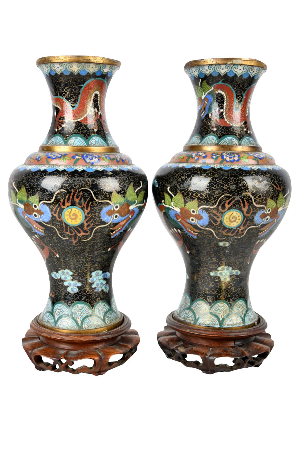 PAIR OF CLOISONNE DRAGON