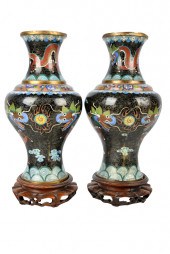 PAIR OF CLOISONNE DRAGON VASES