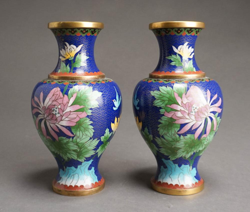 PAIR OF CLOISONNE ENAMEL VASES,