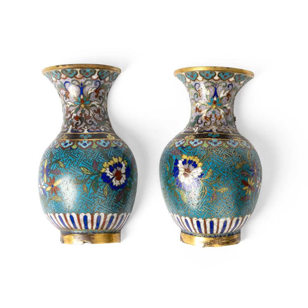 PAIR OF CLOISONNÉ ENAMEL WALL VASES