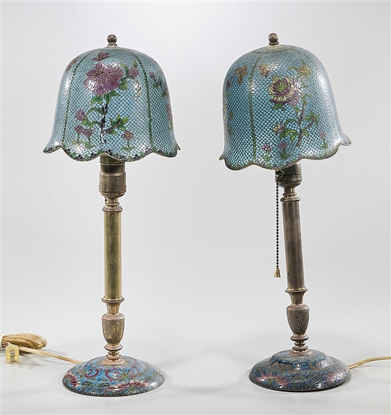 Pair of cloisonne lamps; with