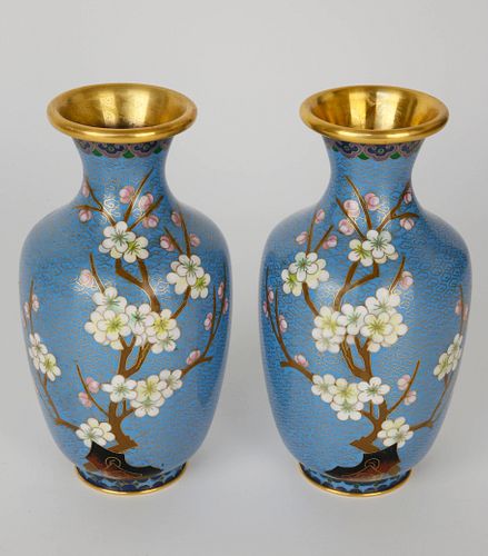 PAIR OF CLOISONNE VASES DECORATED